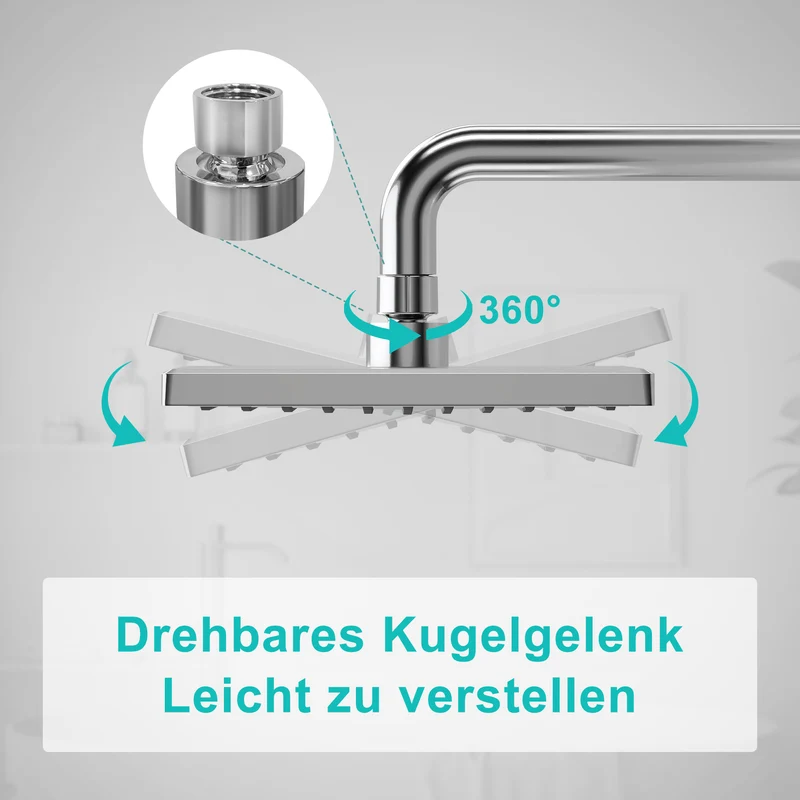JOHO ABS Kopfbrause Eckig Regendusche Duschkopf mit Handbrause, 8 Zoll Brausekopf Quadratisch Einbauduschkopf Mit Anti-Kalk Düsen 20x20cm Chrom