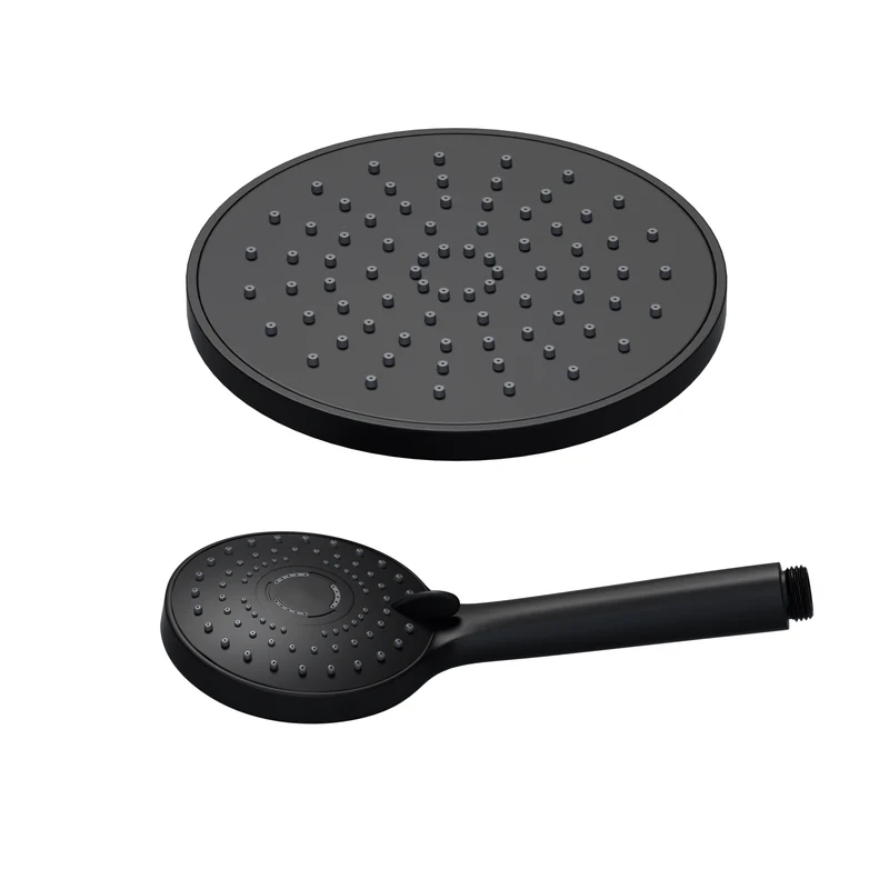 JOHO ABS Kopfbrause 8 Zoll Regendusche Duschkopf mit Handbrause, Runden Einbauduschkopf Mit Anti-Kalk Düsen D20cm Schwarz