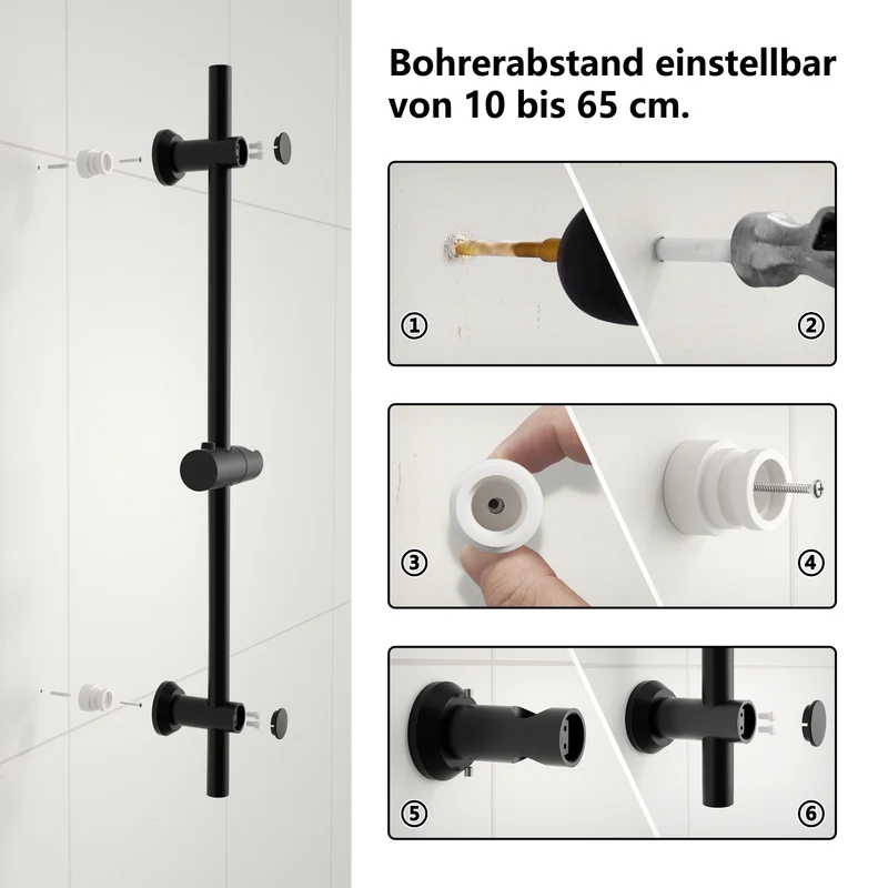JOHO Schwarz Duschset mit Handbrause 0.7m Duschstange mit Brausehalterung Schlauch（DS1210MB)