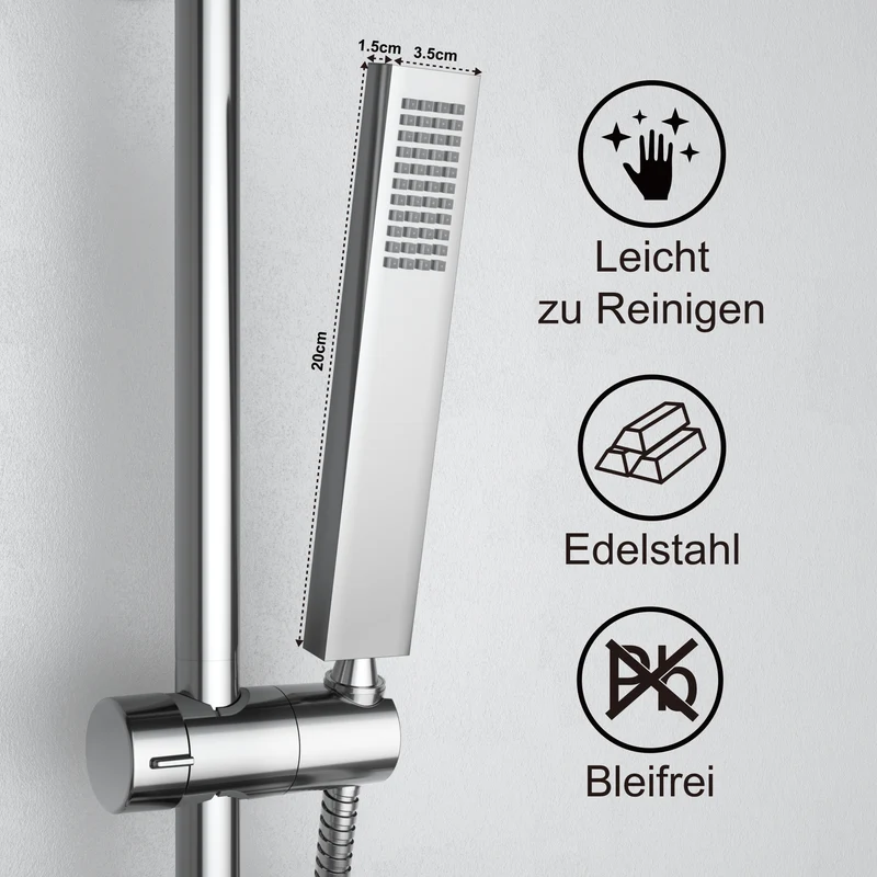 JOHO Duschset mit Duschablage Seifenschale, Edelstahl Brausestangeset 70cm mit Duschstange und Duschkopf, Duschbrause mit Schlauch und Halterung Chrom