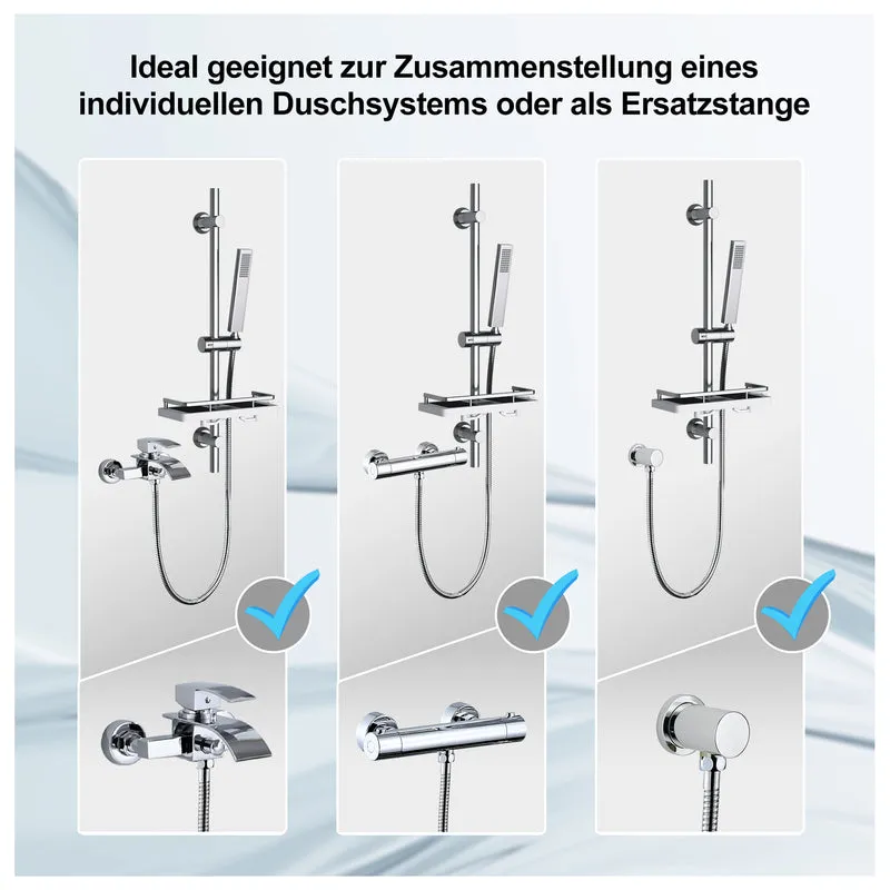 JOHO Duschset mit Duschablage Seifenschale, Edelstahl Brausestangeset 70cm mit Duschstange und Duschkopf, Duschbrause mit Schlauch und Halterung Chrom