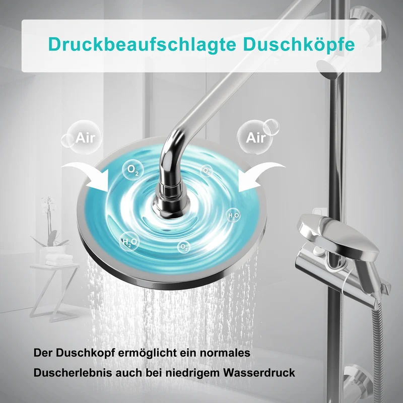 JOHO ABS Kopfbrause 8 Zoll Regendusche Duschkopf mit Handbrause, Runden Einbauduschkopf Mit Anti-Kalk Düsen D20cm Chrom
