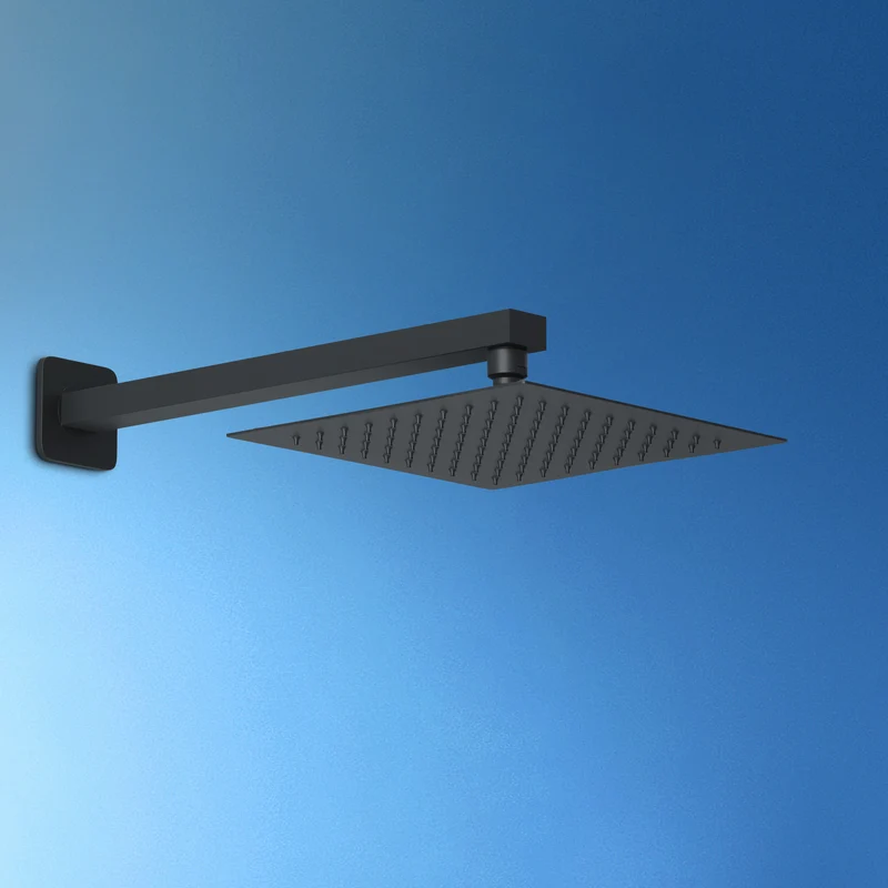 JOHO Regendusche Duschkopf Eckig Regenbrause Einbauduschköpfe aus 304 Edelstahl mit Bombenfester Brausearm Wandarm Duscharm 37cm Schwarz