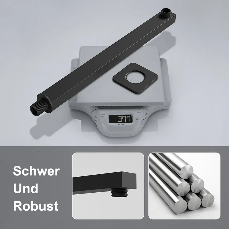 JOHO Bombenfester Brausearm Edelstahl Wandarm für Kopfbrause Regenduschkopf mit zulässiger Belastung ca.52Kg 37cm Schwarz