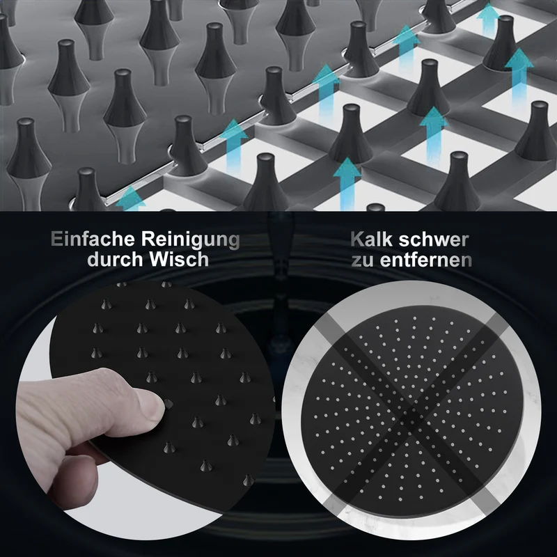 JOHO Edelstahl Kopfbrause Regendusche Duschkopf Runden Einbauduschkopf Mit Anti-Kalk Düsen Schwarz