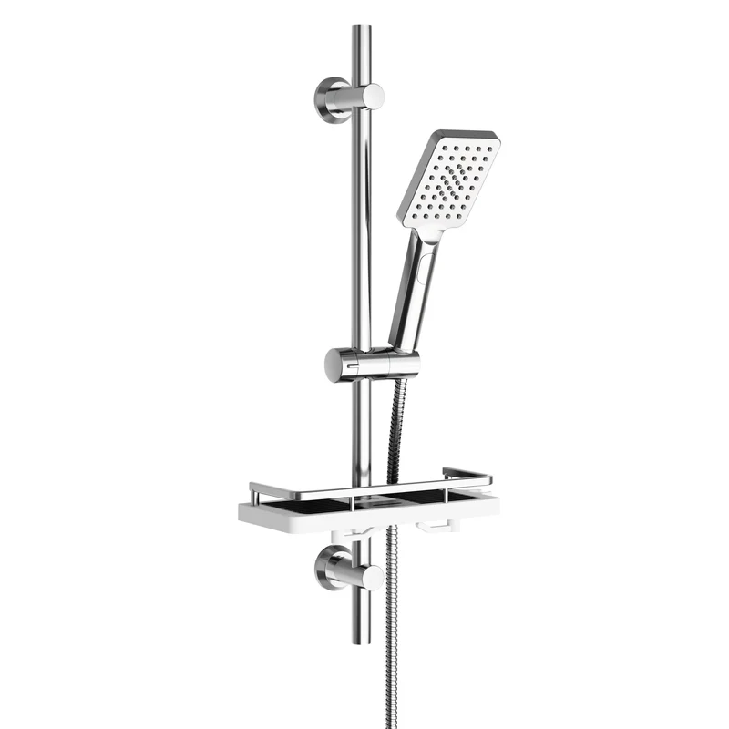 JOHO Duschset Duschstangeset mit Ablage, Rail Shower kit mit rechteckig Handbrause Chrom (DS1210CP)
