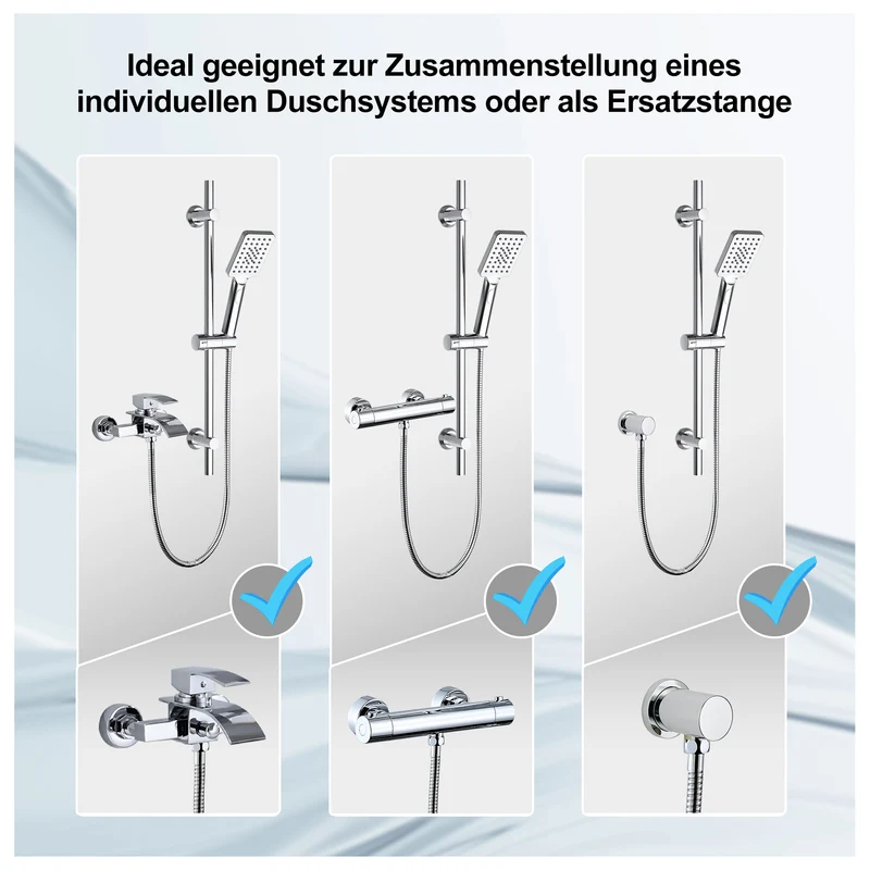 JOHO Duschset Duschstangeset mit Ablage, Rail Shower kit mit rechteckig Handbrause Chrom (DS1210CP)