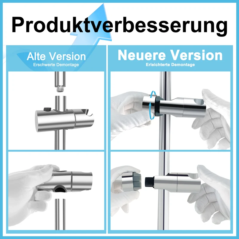 JOHO Duschset Duschstangeset mit Ablage, Rail Shower kit Brausestangeset mit Rund Handbrause Chrom (DSD12CP)