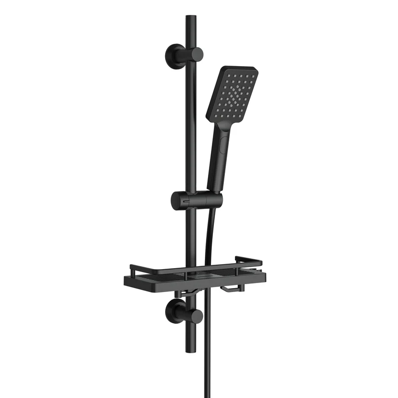 JOHO Duschset Rail Shower kit Der Duschkopf mit hohem Preis-Leistungs-Verhältnis Handbrause Duschstangeset mit Ablage schwarz (DS1210MB)