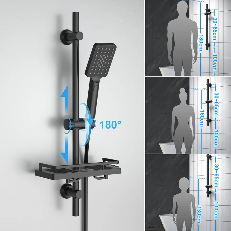 JOHO Duschset Rail Shower kit Der Duschkopf mit hohem Preis-Leistungs-Verhältnis Handbrause Duschstangeset mit Ablage schwarz (DS1210MB)