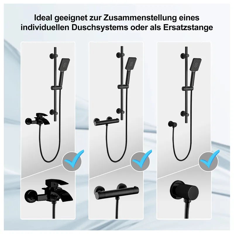 JOHO Schwarz Duschset mit Handbrause 0.7m Duschstange mit Brausehalterung Schlauch（DS1210MB)