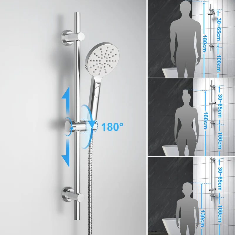 JOHO Duschset Duschbrause mit Schlauch und Halterung, D12cm Handdusche und 0.7m Duschstange set mit Brausehalterung, Chrom (DSD12CP)