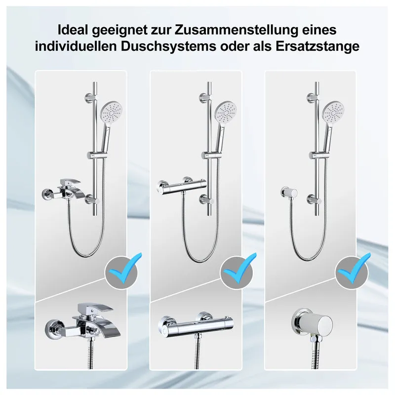 JOHO Duschset Duschbrause mit Schlauch und Halterung, D12cm Handdusche und 0.7m Duschstange set mit Brausehalterung, Chrom (DSD12CP)