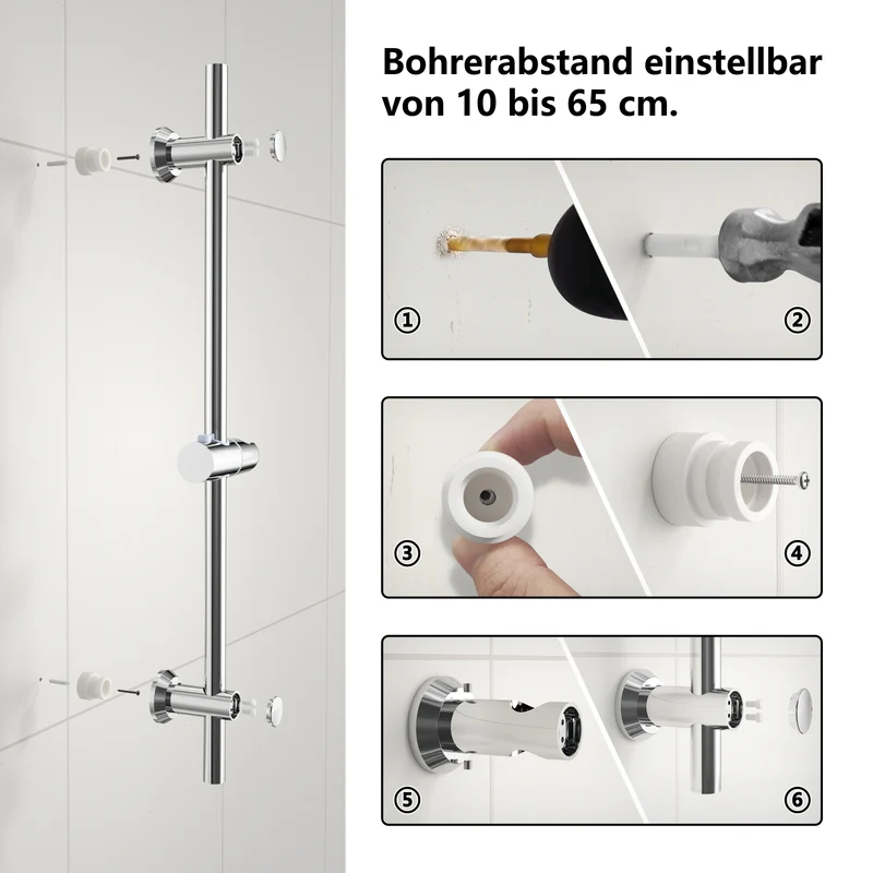 JOHO Duschset Duschbrause mit Schlauch und Halterung, Handdusche und 0.7m Duschstange mit Brausehalterung, Chrom (DS1210CP)