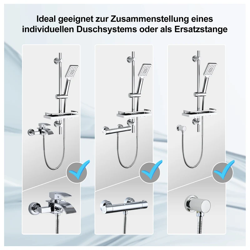 JOHO Duschset Duschbrause mit Schlauch und Halterung, Handdusche und 0.7m Duschstange mit Brausehalterung, Chrom (DS1210CP)