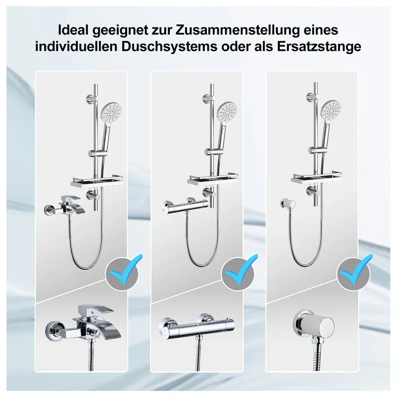 JOHO Duschset Duschstangeset mit Ablage, Rail Shower kit Brausestangeset mit Rund Handbrause Chrom (DSD12CP)
