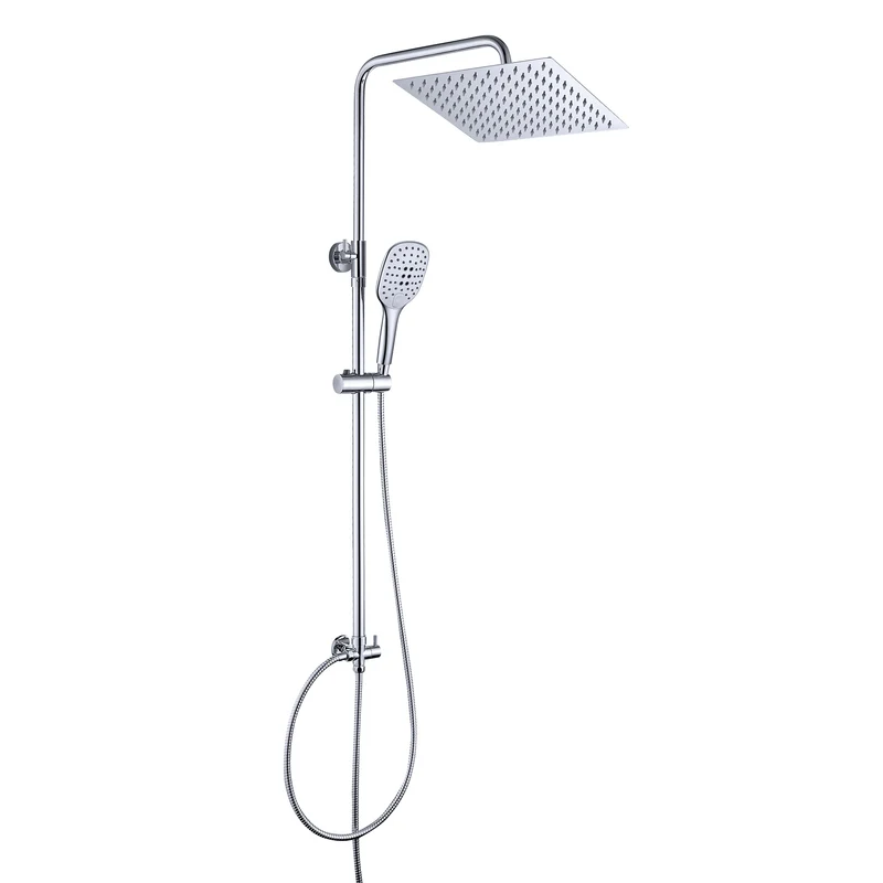 JOHO 304 Edelstahl Regendusche Duschsystem Massagedusche mit eckige Kopfbrause Chrom