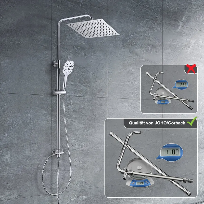 JOHO 304 Edelstahl Regendusche Duschsystem Massagedusche mit eckige Kopfbrause Chrom