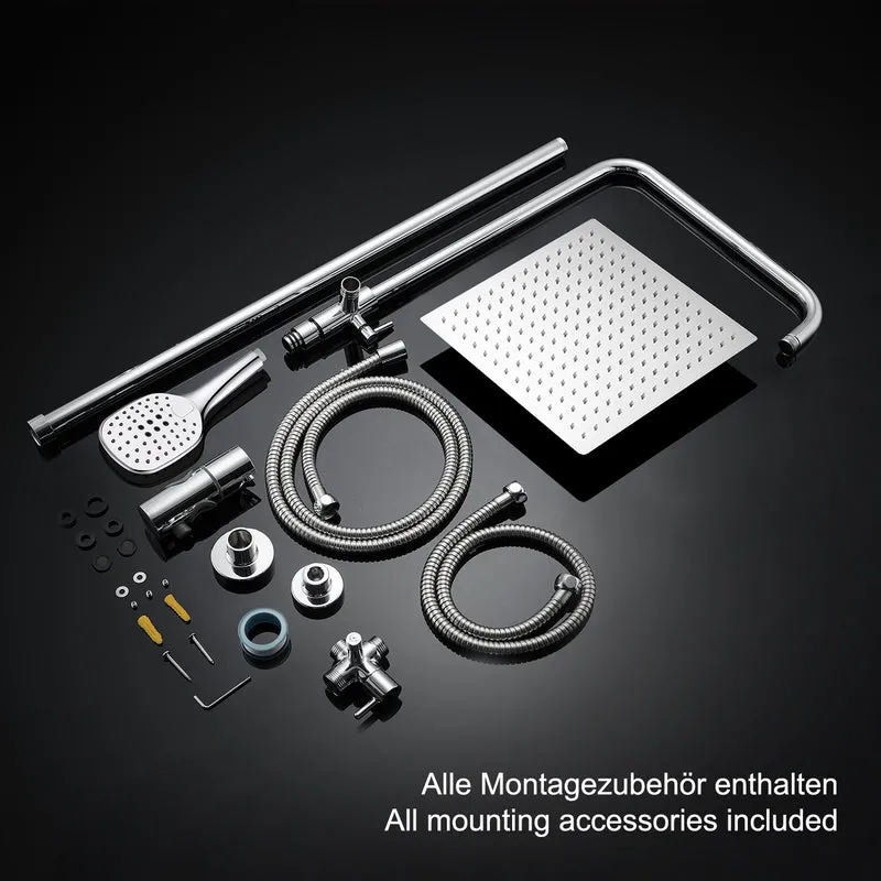 JOHO 304 Edelstahl Regendusche Duschsystem Massagedusche mit eckige Kopfbrause Chrom