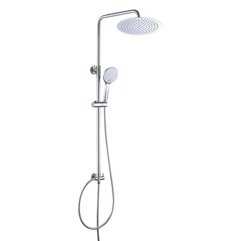 JOHO 304 Edelstahl Duscharmatur mit Multifunktions Rund Kopfbrause und Handbrause Chrom
