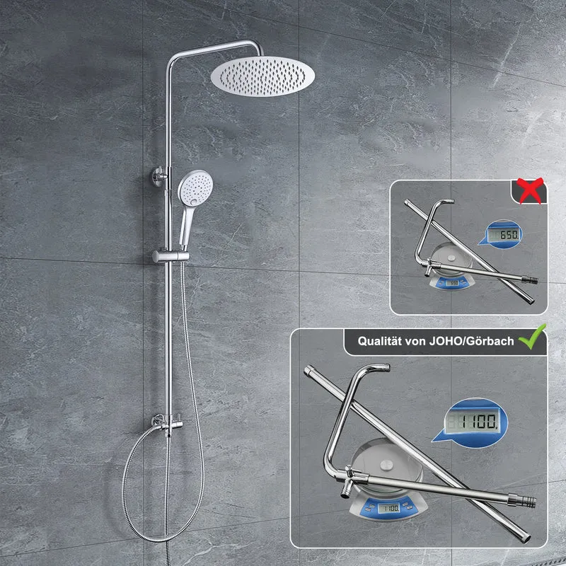 JOHO 304 Edelstahl Duscharmatur mit Multifunktions Rund Kopfbrause und Handbrause Chrom