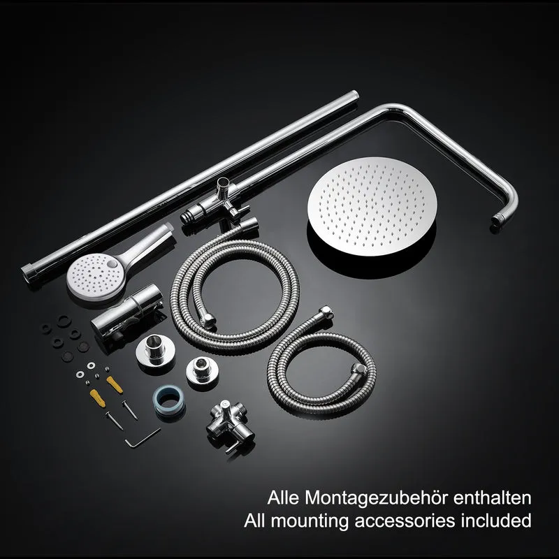 JOHO 304 Edelstahl Duscharmatur mit Multifunktions Rund Kopfbrause und Handbrause Chrom