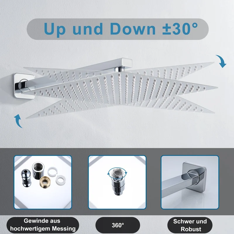 JOHO pflegeleichte Kopfbrause 30cm/40cm Regendusche mit Bombenfester Brausearm Wandarm 37cm, Duschkopf aus 304 Edelstahl