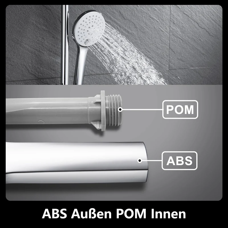 JOHO Duschset Duschbrause mit Schlauch und Halterung, D12cm Günstiger Handdusche und 0.7m Duschstange mit Brausehalterung, Chrom
