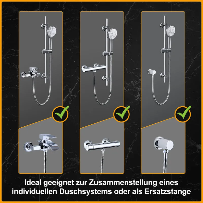 JOHO Duschset Duschbrause mit Schlauch und Halterung, D12cm Günstiger Handdusche und 0.7m Duschstange mit Brausehalterung, Chrom