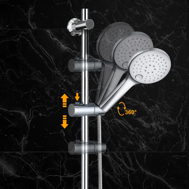 JOHO Duschset Duschbrause mit Schlauch und Halterung, D12cm Günstiger Handdusche und 0.7m Duschstange mit Brausehalterung, Chrom