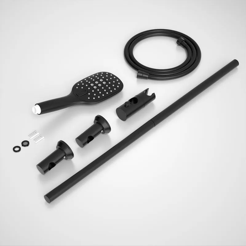 JOHO Schwarz Duschset mit Handbrause 70cm Duschstange mit Brausehalterung Schlauch 1210MB