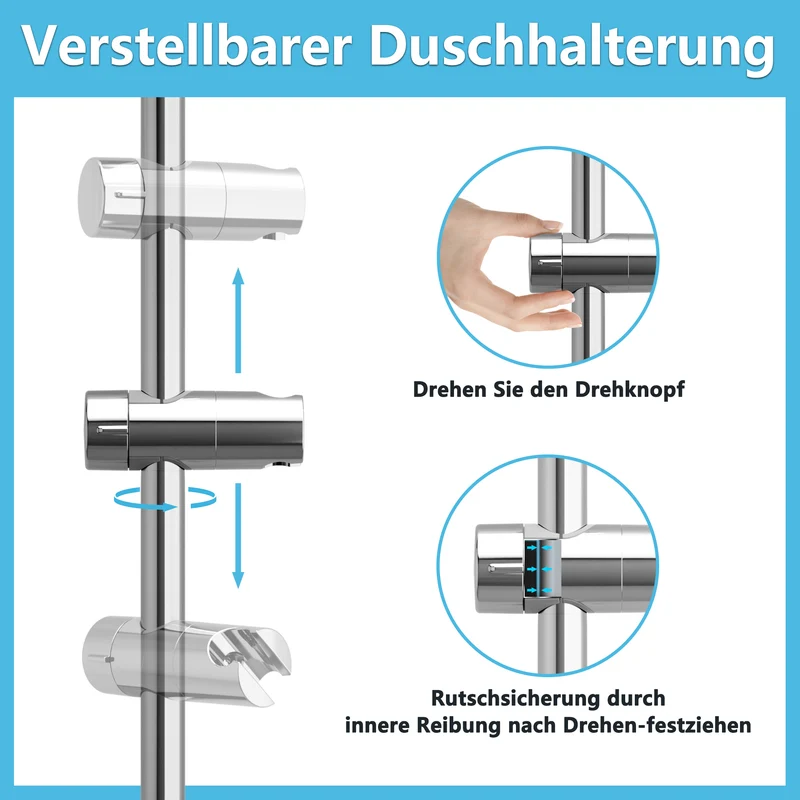 JOHO Duschstange 70cm mit Duschkopfhalterung Edelstahl Brausestange,Chrom
