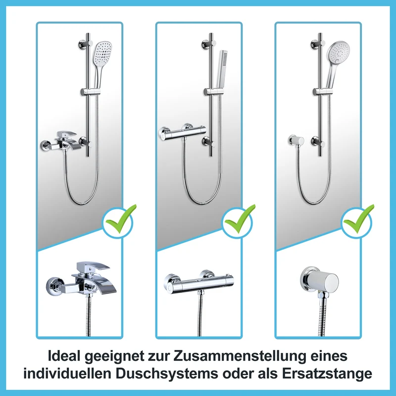 JOHO Duschstange 70cm mit Duschkopfhalterung Edelstahl Brausestange,Chrom