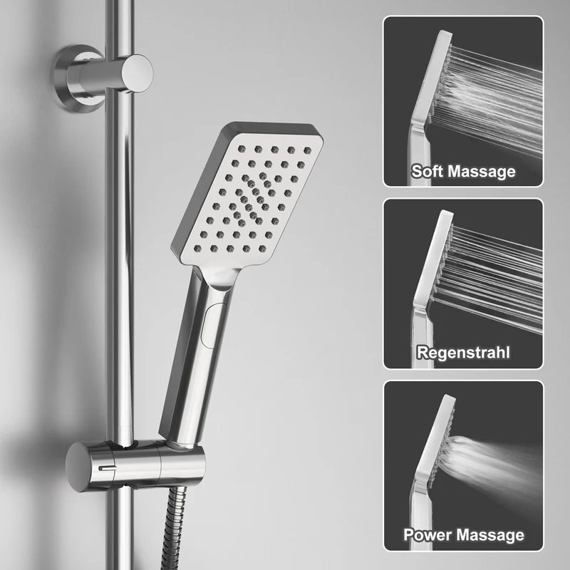 JOHO Duschsystem mit Thermostatarmatur Mischbatterie, Edelstahl Regendusche mit XXL Kopfbrause Chrom