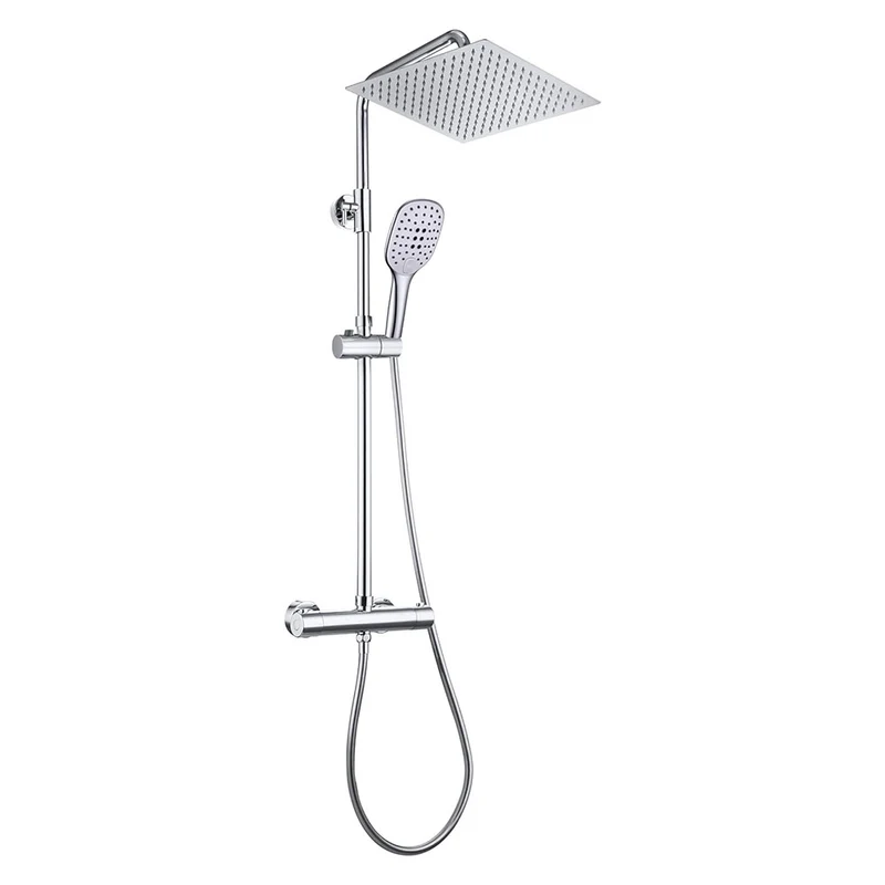 JOHO Regendusche Edelstahl Thermostat Duschset mit Kopfbrause, Duschsystem mit Thermostatarmatur, Chrom
