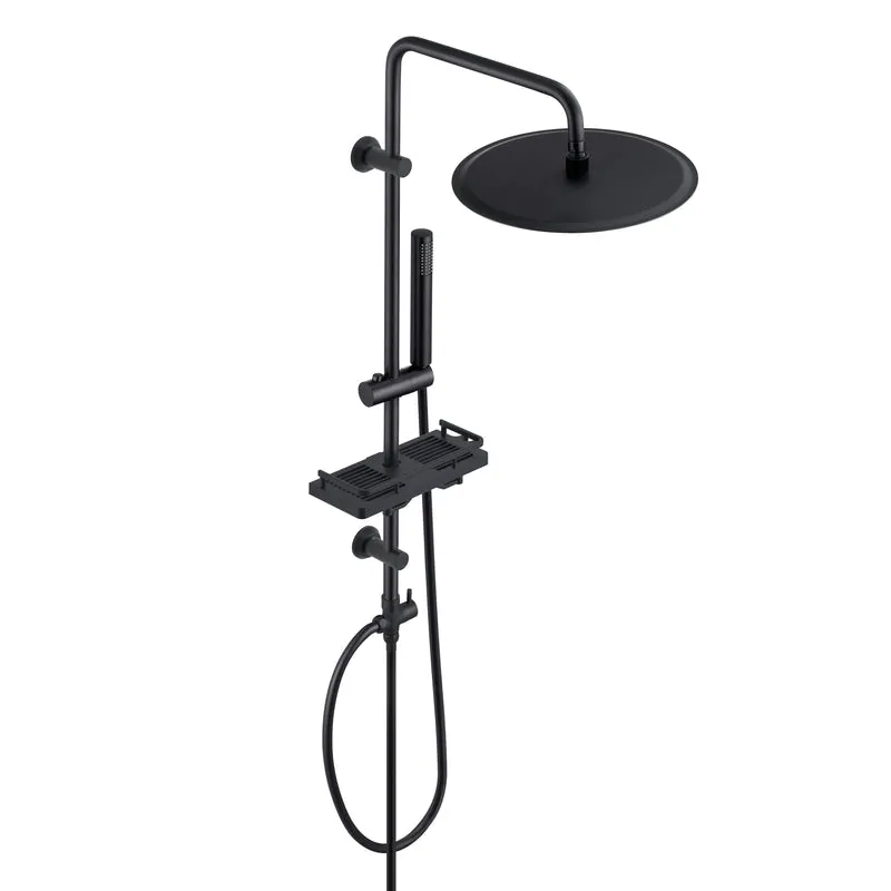 JOHO Regendusche Duschsystem 92 CM mit Ablage Kopfbrause Rund Schwarz