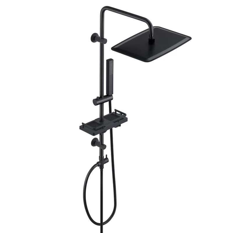 JOHO Regendusche Duschsystem 92 CM mit Ablage Kopfbrause rechteckig Schwarz 35x25 CM