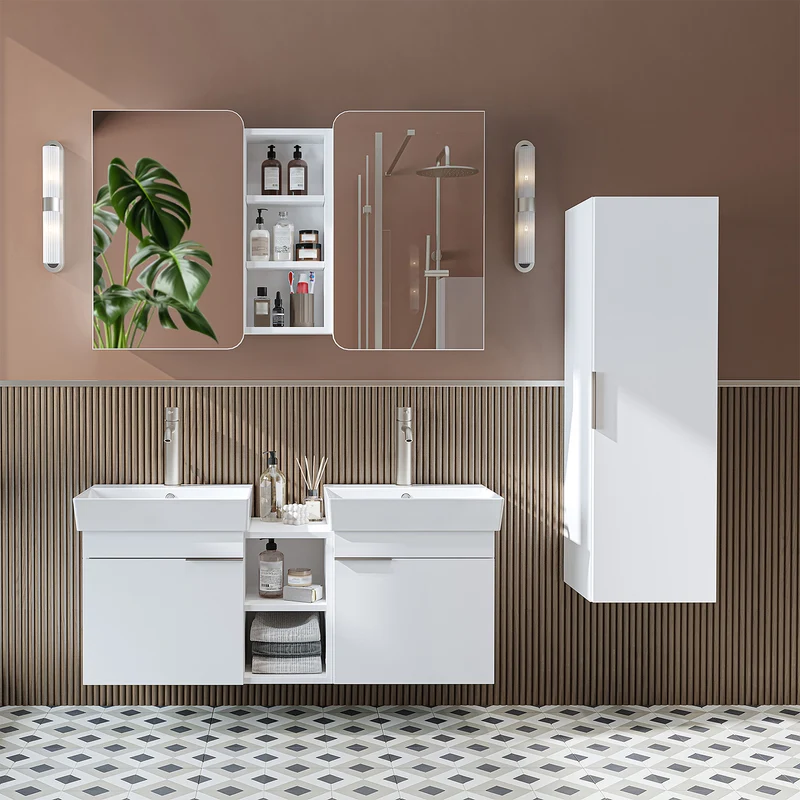 Roomart Badmöbel-Set LYCIA 120 cm, 4-teilig mit Doppelwaschtisch und Spiegelschrank, in 4 Farben