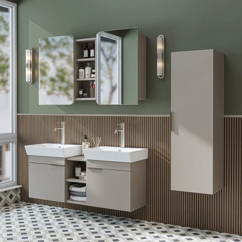 Roomart Badmöbel-Set LYCIA 120 cm, 4-teilig mit Doppelwaschtisch und Spiegelschrank, in 4 Farben