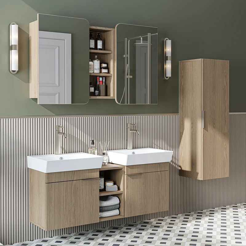 Roomart Badmöbel-Set LYCIA 120 cm, 4-teilig mit Doppelwaschtisch und Spiegelschrank, in 4 Farben