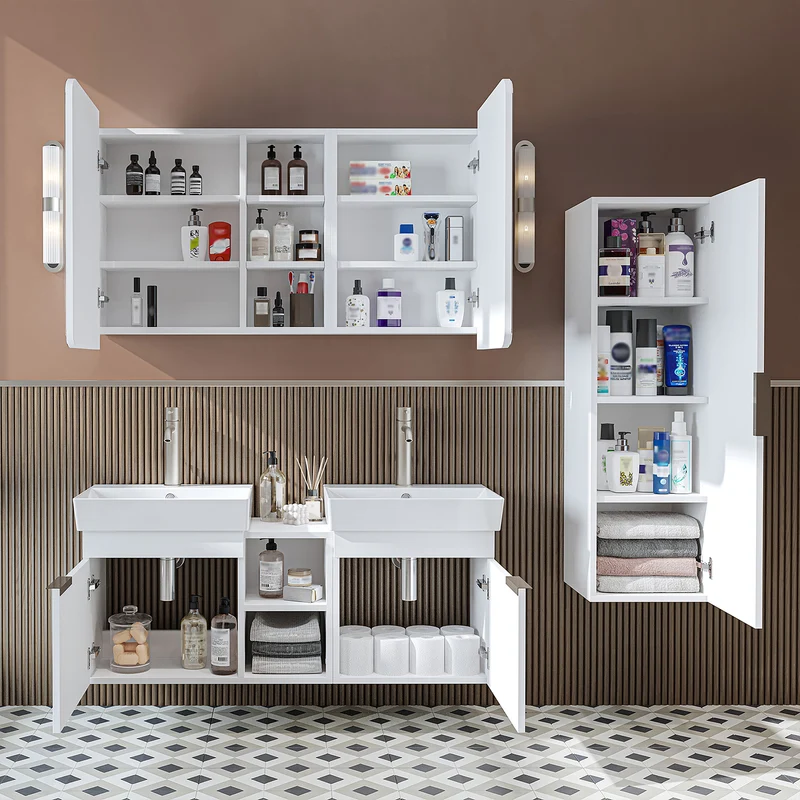 Roomart Badmöbel-Set LYCIA 120 cm, 4-teilig mit Doppelwaschtisch und Spiegelschrank, in 4 Farben