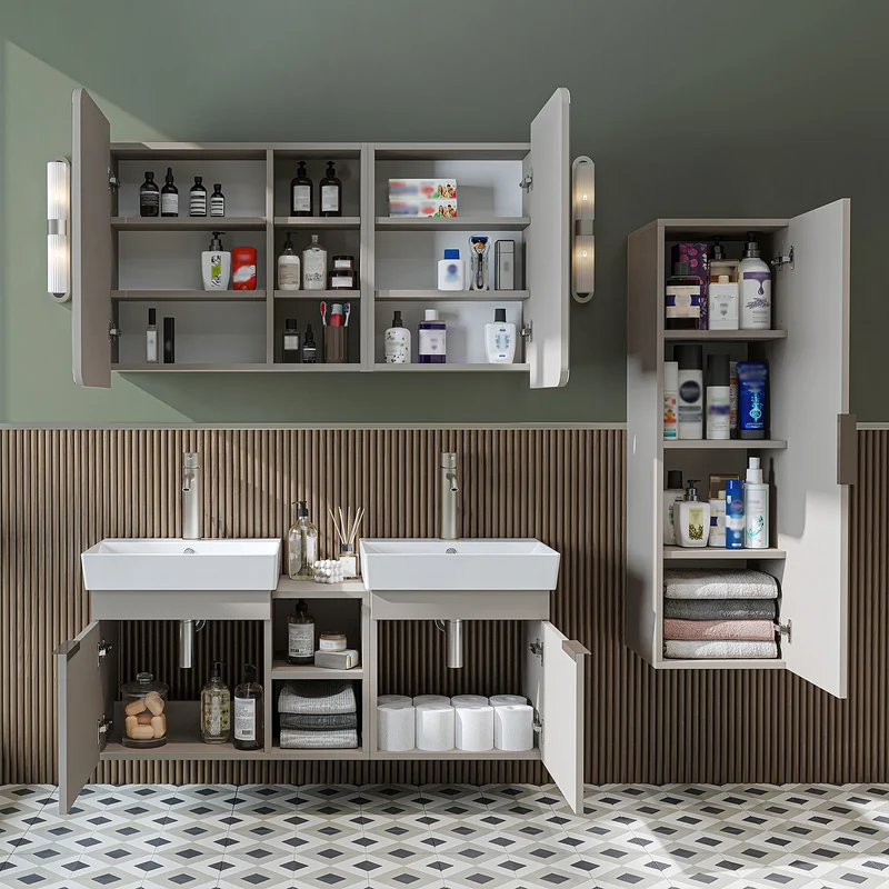 Roomart Badmöbel-Set LYCIA 120 cm, 4-teilig mit Doppelwaschtisch und Spiegelschrank, in 4 Farben
