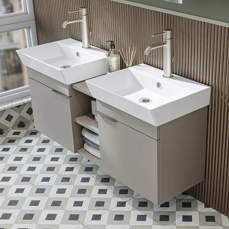 Roomart Badmöbel-Set LYCIA 120 cm, 4-teilig mit Doppelwaschtisch und Spiegelschrank, in 4 Farben