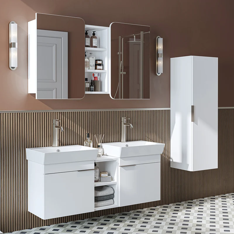 Roomart Badmöbel-Set LYCIA 120 cm, 4-teilig mit Doppelwaschtisch und Spiegelschrank, in 4 Farben