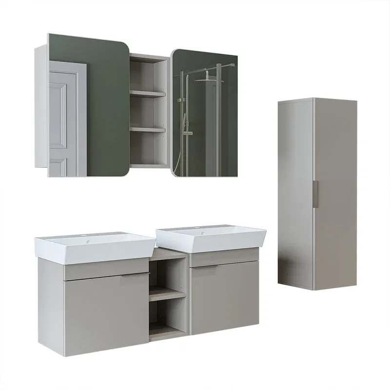 Roomart Badmöbel-Set LYCIA 120 cm, 4-teilig mit Doppelwaschtisch und Spiegelschrank, in 4 Farben