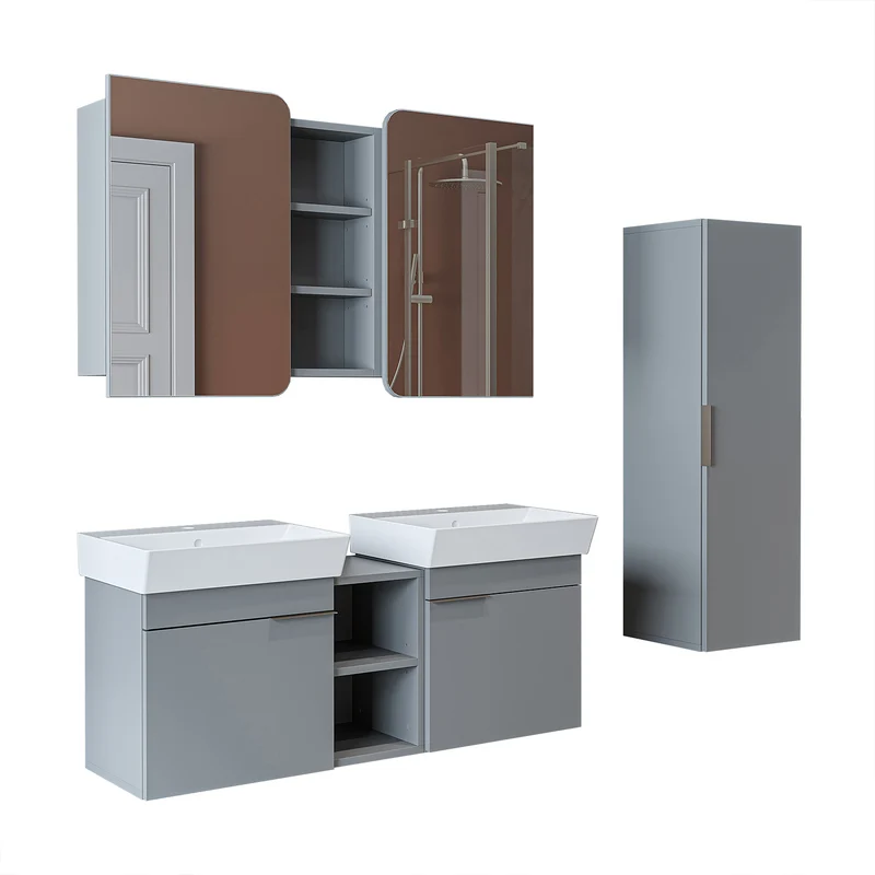 Roomart Badmöbel-Set LYCIA 120 cm, 4-teilig mit Doppelwaschtisch und Spiegelschrank, in 4 Farben