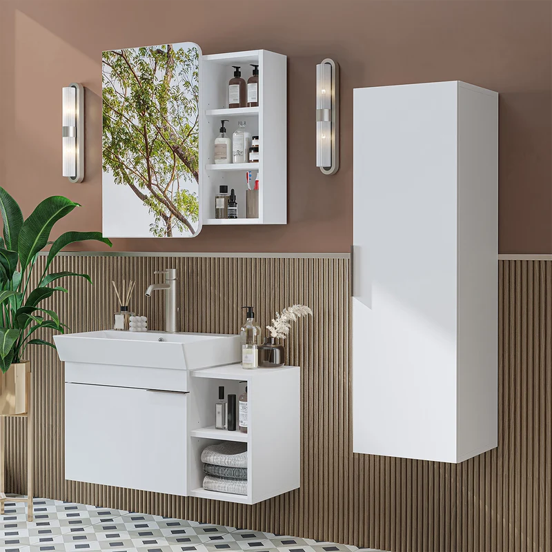 Roomart Badmöbel-Set LYCIA 82 cm, 4-teilig mit Spiegelschrank und Hochschrank, in 4 Farben