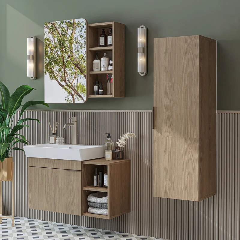 Roomart Badmöbel-Set LYCIA 82 cm, 4-teilig mit Spiegelschrank und Hochschrank, in 4 Farben