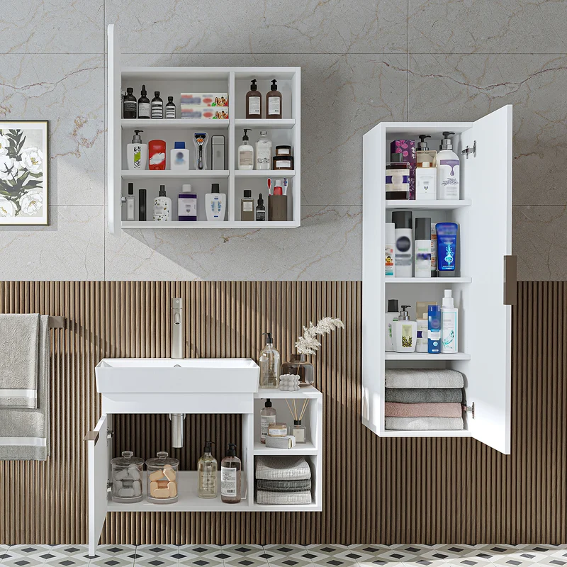 Roomart Badmöbel-Set LYCIA 82 cm, 4-teilig mit Spiegelschrank und Hochschrank, in 4 Farben