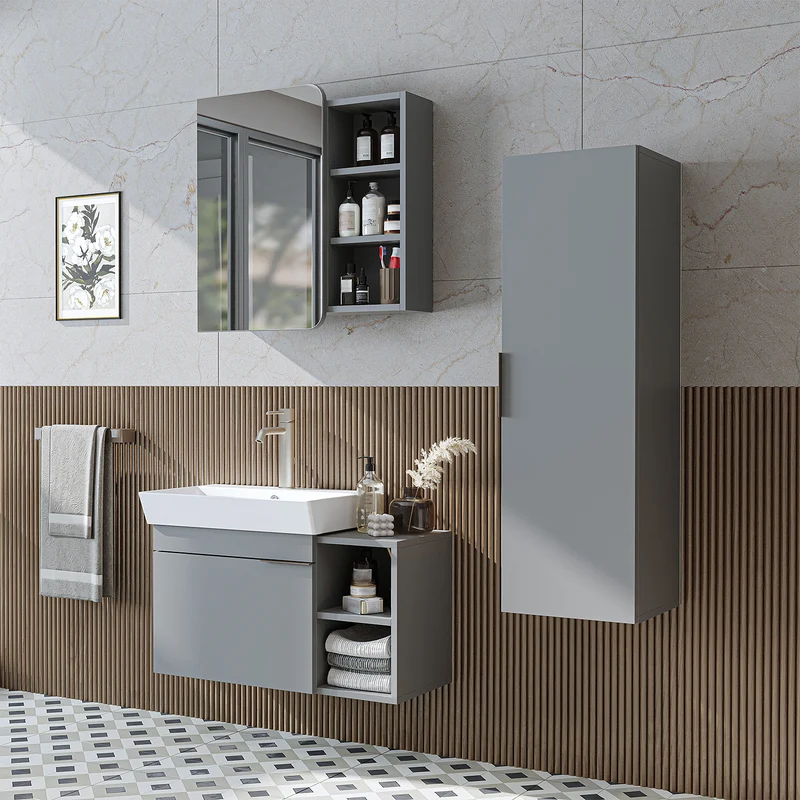 Roomart Badmöbel-Set LYCIA 82 cm, 4-teilig mit Spiegelschrank und Hochschrank, in 4 Farben